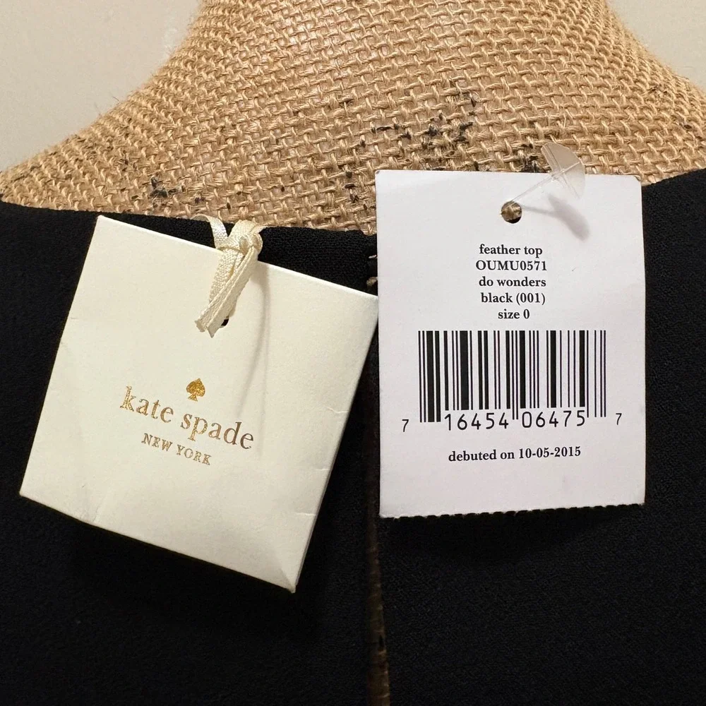 NWT Kate Spade Do Wonders‎ Black Feather Hem Crepe Tunic Top Cocktail Size 0